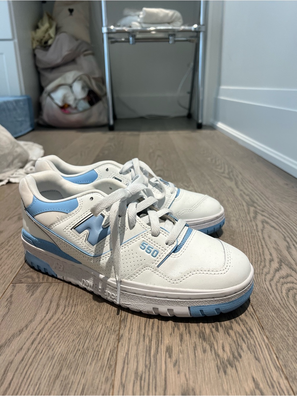 New Balance 550 White and Light Blue Sneakers